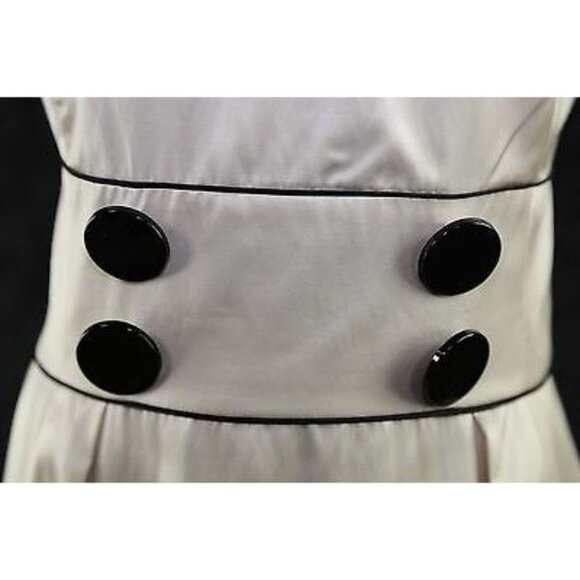 Democracy Beige Silky Sleeveless Black Button Accent Dress 10 Medium - Picture 3 of 8
